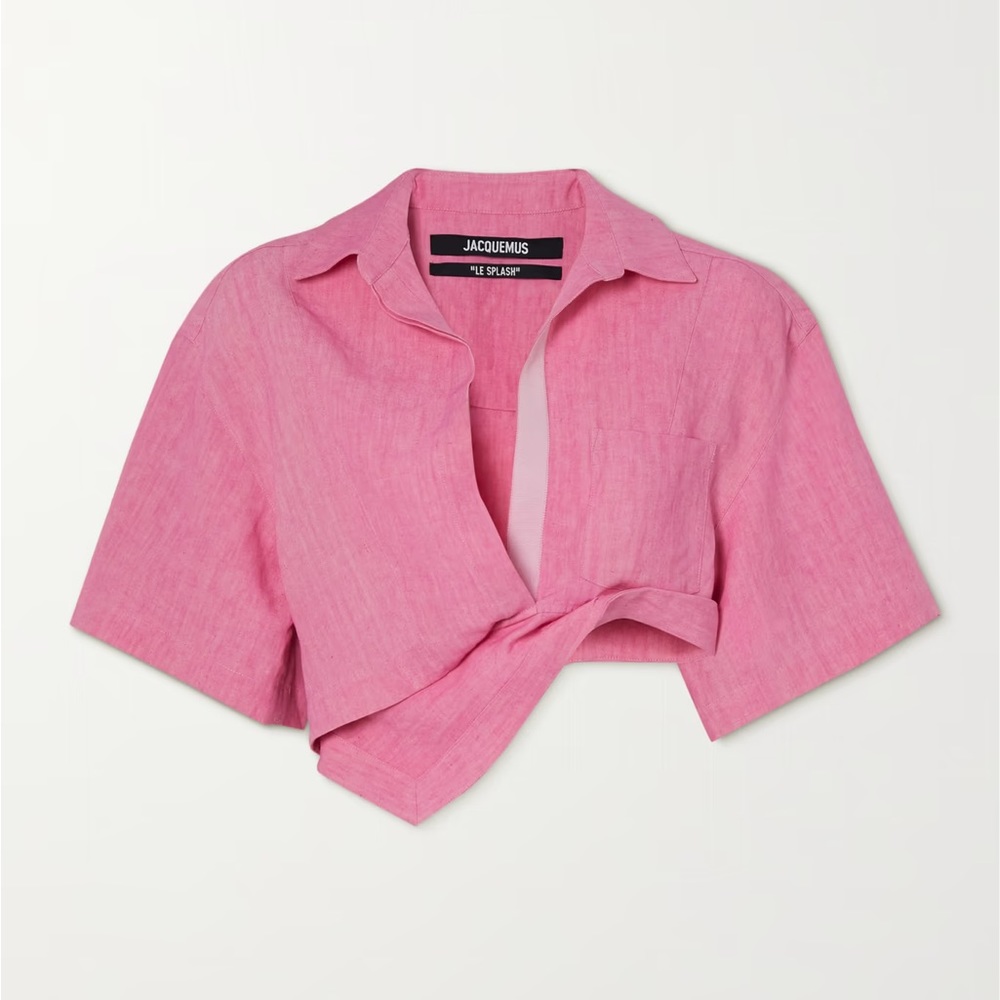 JACQUEMUS Pink Capri Asymmetric Cropped Twisted Linen Shirt